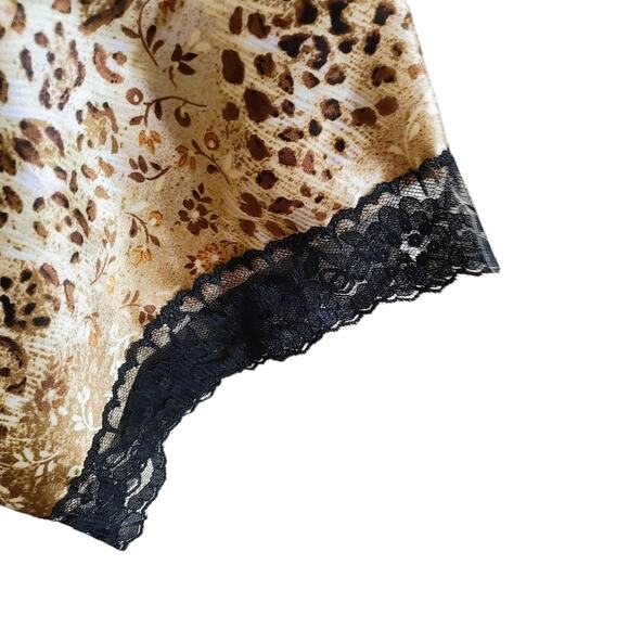 Gilligan & O’Malley Satin Robe Leopard Floral Print Black Lace Trim Size Large - Picture 5 of 8